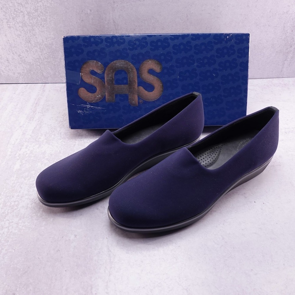 SAS Bliss Navy Blue Slip On Wedge Loafers Womens 9.5 N Made in USA 2750-011 New
